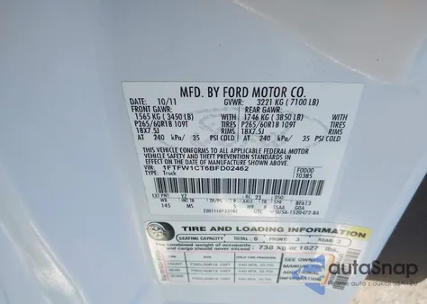 2011 Ford F-150 Xlt from USA, damaged, VIN 1FTFW1CT6BFD02462